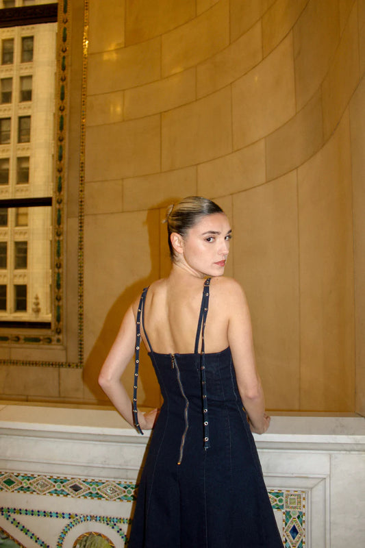 STRAP DENIM DRESS