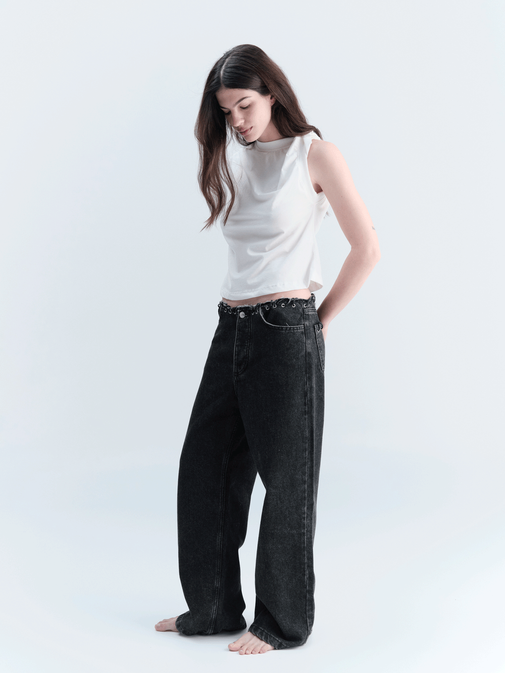 LACE  UP JEANS STONE GREY